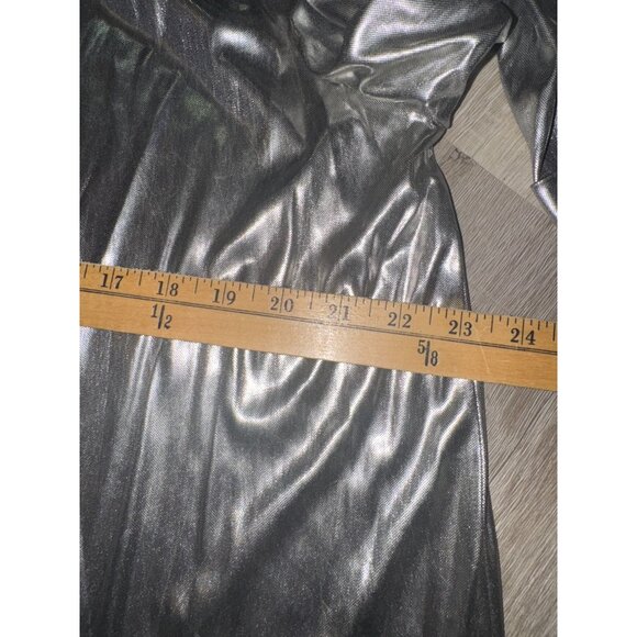 Metallic Silver 2-Piece Set Open Front Duster Jacket & Short Sleeve Top Womens S - Picture 11 of 12